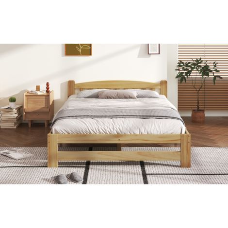 Solide Massivholzbett Futonbett, Einzelbett, Massivholz Natur Bett mit Kopfteil und Lattenroste, Jugendbett, Erwachsenenbett (1/5)