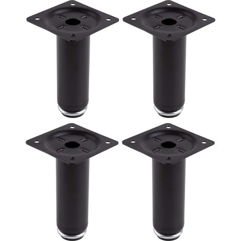 Cyclingcolors – Pied de meuble ajustable 4x – Acier noir mat – Base ronde Ø30mm – Hauteur 100mm – Ajustable jusqu'à +13mm – Capacité 20-25kg – À visser