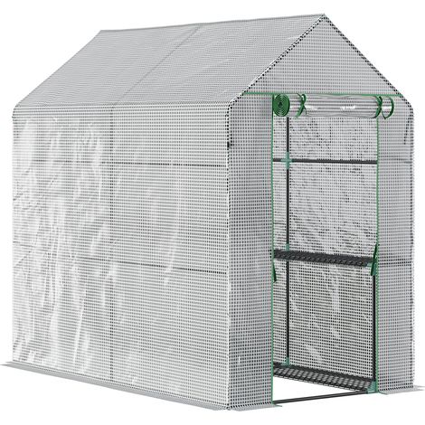 Serre accessible Outsunny PE 120x186x190cm 4 niveaux étagères porte tomates semis