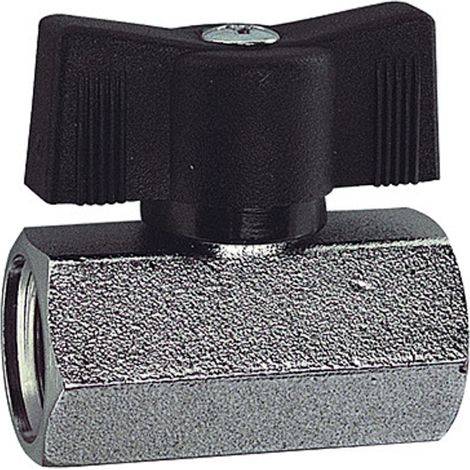 Riegler Mini-Kugelhahn, sandgestrahlt, MS vern., Flügelgriff, G 1/4 IG (1/3)