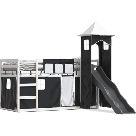 Maison Exclusive - Letto a Castello con Scivolo e Tende Bianco e Nero 90x200 cm