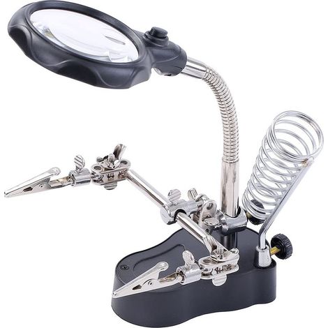 Loupe à Souder avec Lampe à LED, Loupe sur Support mains Libres Aider les Mains avec des Clips Loupe 3X 5X Dispositifs de Maintien à Souder (1/5)