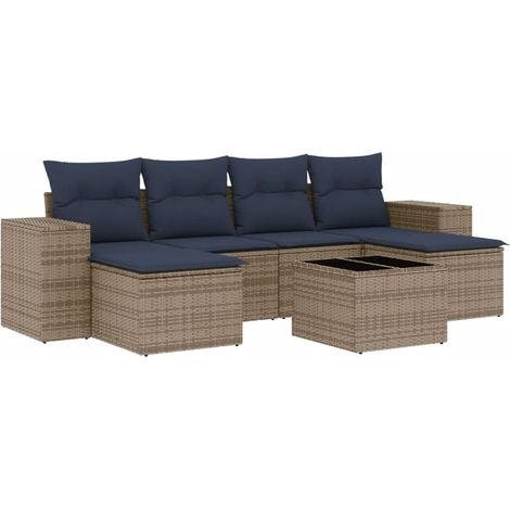 Maison Exclusive - 7-teiliges Gartensofa-Set mit Kissen, grau, Po