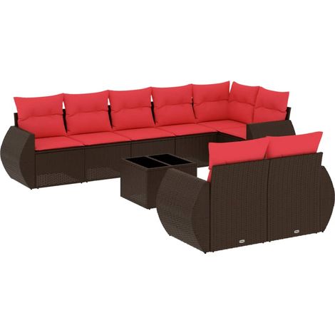 9-teiliges Gartensofa-Set mit Kissen, braun, Polyrattan vidaXL (1/5)