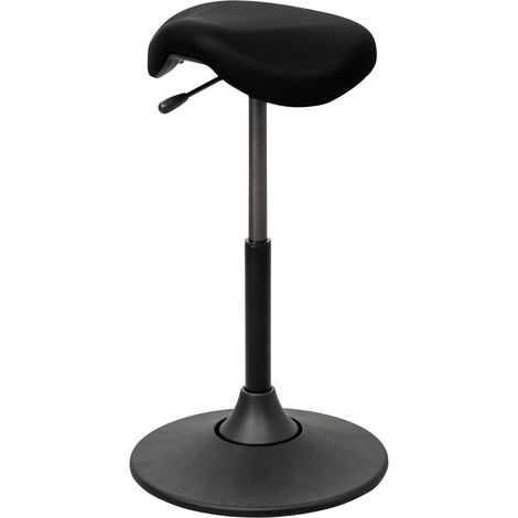 STIER Multibeweglicher Hocker, ergonomisch geformter Sattelsitz, schwarzes Kunstleder, höhenverstellbar 51-70 cm