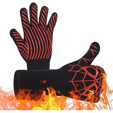 Gants de Four à 1 Paire avec Doigts - Gants de Barbecue Anti Chaleur pour Hommes et Femmes Gant de Cuisine Antidérapants pour la Cuisson au Four ou le Barbecook à l'extérieur, (1/5)