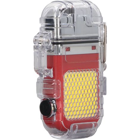Briquet à arc électrique IP56 étanche, résistant au vent, éclairage LED, portable et multifonctionnel, double arc électrique, rouge. (1/5)