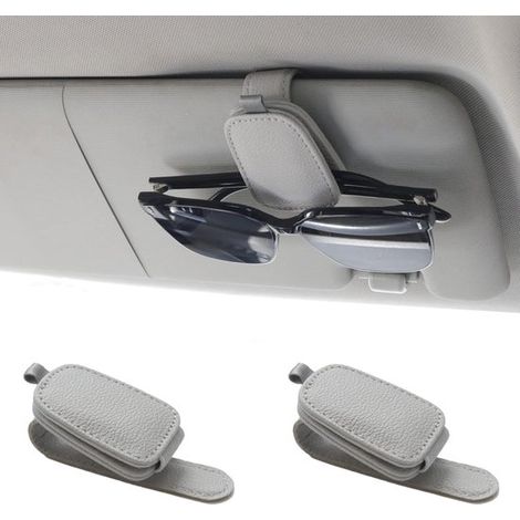 Porta occhiali da sole per auto,porta occhiali da sole magnetico in pelle con clip per biglietti,confezione da 2 (argento-grigio) (1/5)