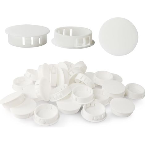 Embouts d'insertion - Embouts de fixation ronds verrouillables - Pour tubes de poteaux de clôture de meubles - 35 mm, 30 unités - Blanc (1/5)