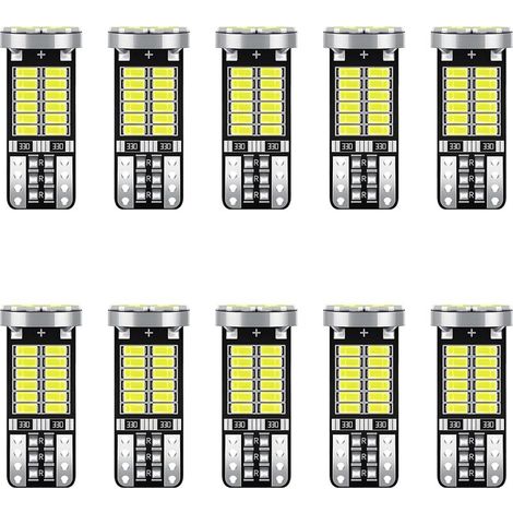 Ampoules T10 LED,6500K 300LM 2W 12V,34 SMD 3014,Ampoules Pas De Polarité Conçu W5W Wedge pour Éclairage Intérieur Voiture, Plafonnier,Feux de Plaque, Tableau de Bord,10pcs(Blanc) (1/5)