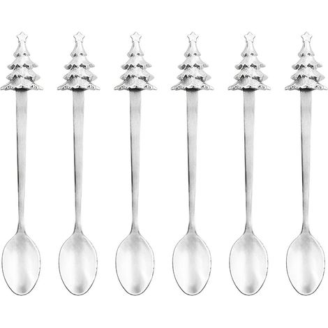 Lot de 6 Cuillères à Café en Métal Argenté Motif Sapin pour Décoration de Table 16 cm - PANGIVO (1/5)