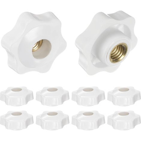 10pcs Star Knobs M10 Female Thread 38mm Plastic Head Screw-on Brass Clamping Handles with Through Hole, Threaded Hand Knobs, White (1/5)