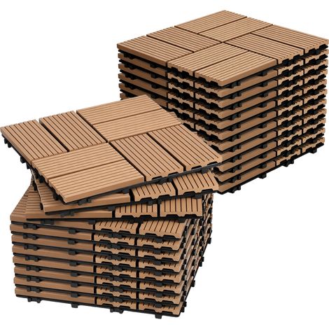 Randaco 99 Stück Teak WPC Terrassenfliesen aus Holz-Kunststoff-Verbund, pflegeleicht, für Garten, Balkon und Wintergarten (1/5)