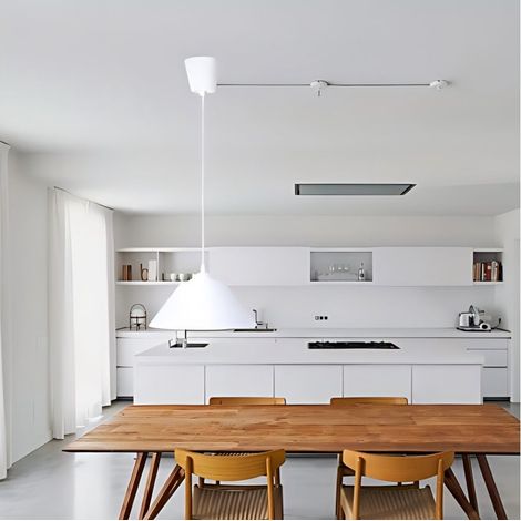 Suspension lumineuse conique en plastique blanc, douille E27, style nordique (sans ampoule) (1/3)