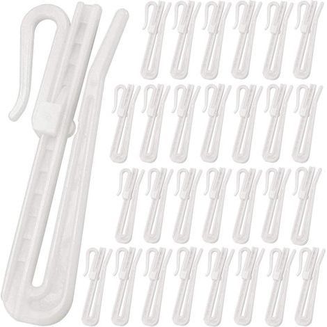 Crochets pour rideaux - 50 pièces - Pinces à rideaux réglables - Ruban à rideaux à plis pincés en plastique - Crochet à panneau plat - Blanc - Facile à installer - 7 cm