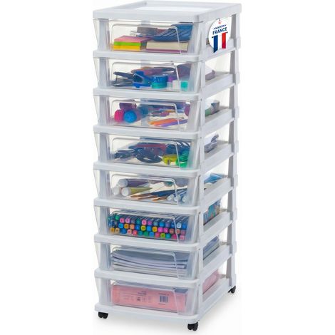 Iris Ohyama, Tour de Rangement Plastique à Roulettes, 8 Tiroirs Compacts, Blanc, KMC-380