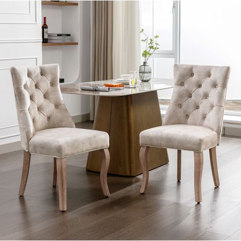 MEUBLIV Chaise d’appoint 51 cm gris beige – velours, dossier capitonné, lot de 2 (1/5)