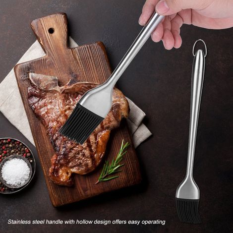 Pinceau de cuisine en silicone avec manche inox, idéal badigeonner et rôtir, outil barbecue 30 cm, résistant à la chaleur. (1/5)