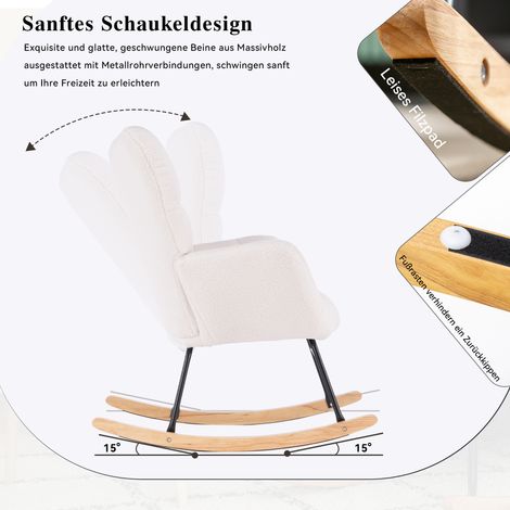 chaise à bascule Mid Century Modern en tissu teddy avec housse touffonné,siège rembourré pour le salon et la chambre,blanc (1/5)