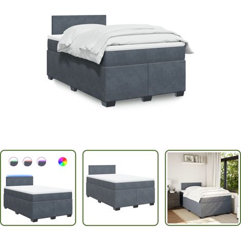 vidaXL LED-Beleuchtung - Boxspringbett mit Matratze Dunkelgrau 120x200 cm Samt (1/5)