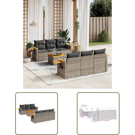 The Living Store 7-tlg. Garten-Sofagarnitur mit Kissen Grau Poly Rattan - Gartenmöbel Set - PE-Rattan Möbel - Outdoor Sofa - Lounge Set - Esszimmergarnitur (1/3)