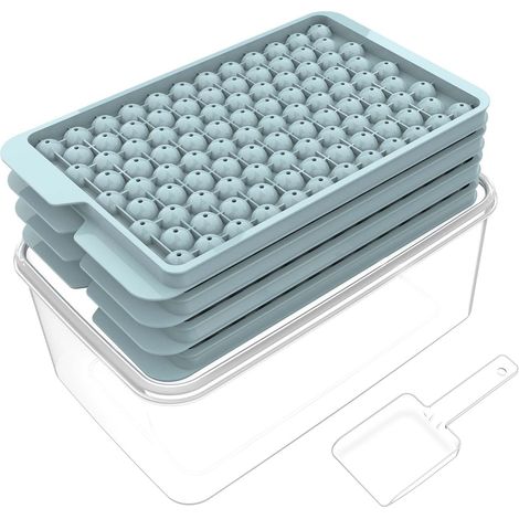 Mini bacs à glaçons pour congélateur - Lot de 4 petits bacs à glaçons avec couvercles, 104 x 4 glaçons, sans BPA, pour rafraîchir boissons, café, cocktails, bleu (BT) (1/5)