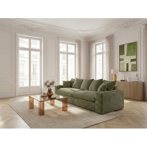 BOBOCHIC - Canapé droit fixe 3 places NEVADA gros côtelé doux Vert (1/5)