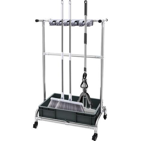 Halterung f체r Besen und Mopps Mobile Halterung f체r feuchte Mopps Am Boden befestigte Mopphalterung Reinigungswagen mit St채nder Aufbewahrung f체r Garten, Garage, Schulen, Krankenh채user, Fabriken, Hotels