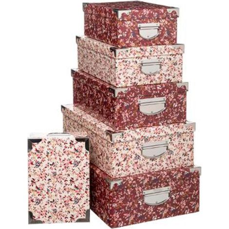 Lot de 6 Boîtes de Rangement "Délicatesse" 48cm Rose (1/2)