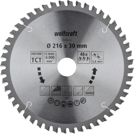 Wolfcraft Kreissägeblatt Ø 216 mm Bohrung Ø 30 mm 48 Zähne Kreissägeblatt (1/3)
