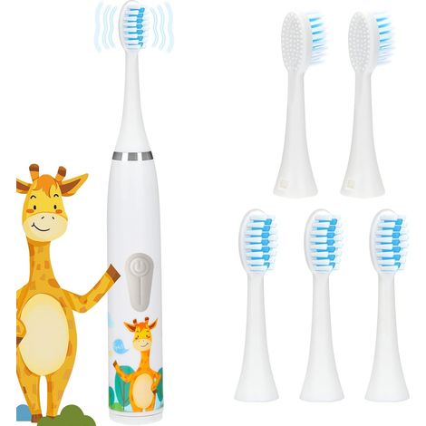 Brosse à dents électrique pour enfants de 3 à 12 ans, brosse à dents à piles avec 5 têtes de brosse soniques pour garçons et filles-AquaForge