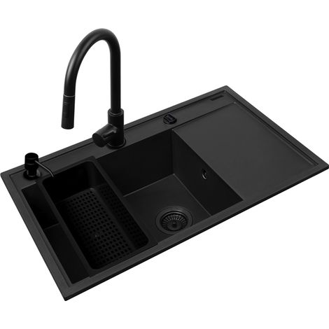 Set Fregadero PYRAMIS CAMEA (79x50) 1B 1D L + grifo IDEA Black Edition 070168402BE Volcano Negro