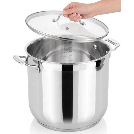 Marmite Faitout Inox de 18 Litres 18-8 Qualité Alimentaire Résistant Tous Feux Faitout Grande Marmite avec Couvercle Transparent Compatible Lave-Vaisselle (1/5)