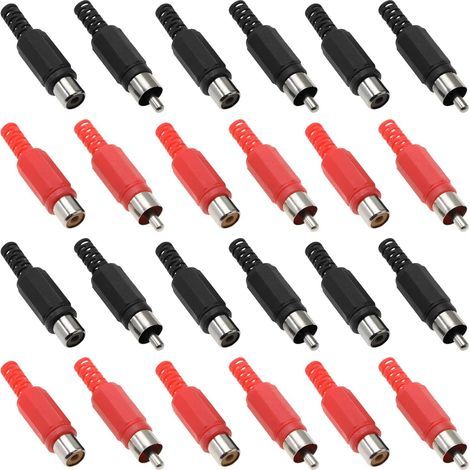 Lot de 40 adaptateurs de prise RCA audio vidéo de rechange RCA mâle et femelle (10 rouge noir mâle et 10 rouge noir femelle)
