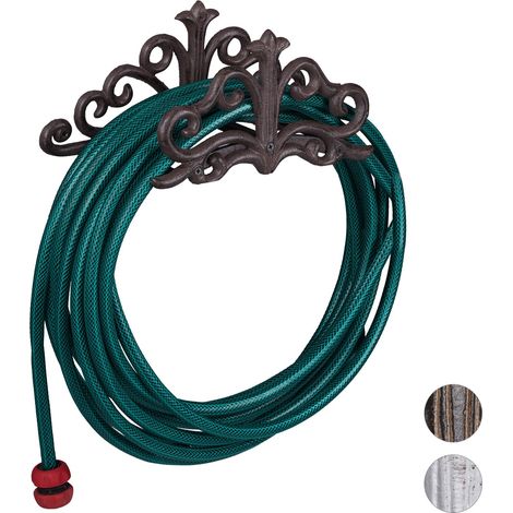 Relaxdays Portatubo da Parete, Stile Antico, per Giardino e Pergolato, Supporto Tubo Ghisa, 15x36x15 cm, Marrone Scuro (1/7)