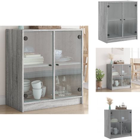 Armoire latérale avec portes en verre sonoma gris 68x37x75,5 cm - Meuble De Rangement - Buffet - Armoire Murale - Meuble Design - Armoire Vitrine (1/5)