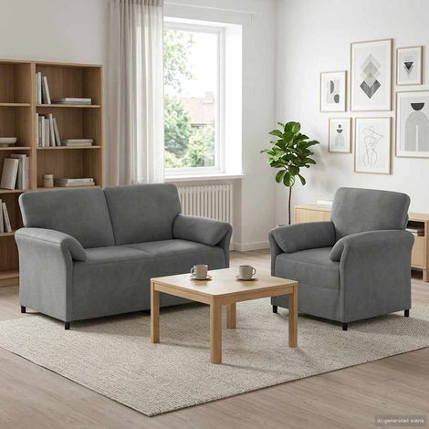 Beyamis Ensemble canapé 2 pièces, velours gris foncé (1/5)