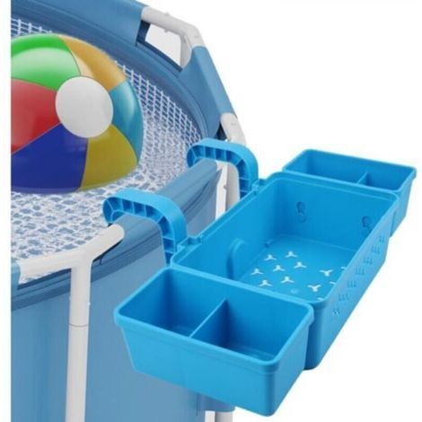 Panier de rangement pour piscine, avec 2 porte-gobelets, en plastique recyclé, pour accessoires de piscine hors-sol, bleu (1/4)