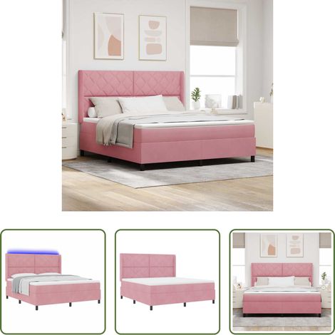 LED Beleuchtung - Boxspringbett mit Matratze mit LED Rosa 180 x 200 cm Samt (1/5)