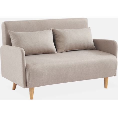 Divano letto clic-clac in tessuto con gambe in legno, 2 posti