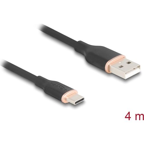 Delock Cable USB 2.0 USB Tipo-A macho a USB Type-Câ¢ macho 4 m negro Silicona