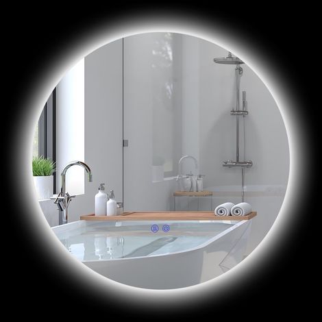 Miroir rond lumineux LED de salle de bain Ø 60 cm mural avec éclairage interrupteur tactile système antibuée 29 W gris (1/5)