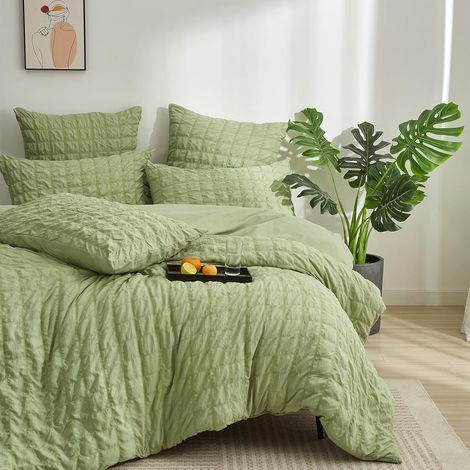 1 Bettwäscheset, Bettbezug 240 x 260 cm, Mikrofaser-Seersucker, 2 Kissenbezüge 65 x 65 cm, Reißverschluss, für Erwachsene (1/5)