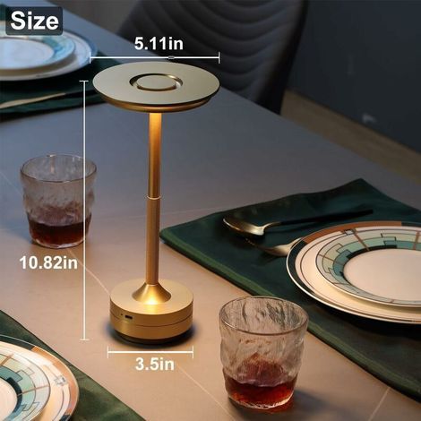 Lampe de table sans fil – Alimentée par batterie rechargeable, lampe de chevet portable – Avec commande tactile, intensité variable – Pour dîner/salle à manger/chambre/camping – Doré (1/4)