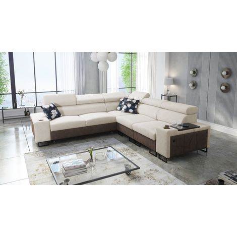 L-förmiges Ecksofa mit Schlaffunktion MELODY III, modern, luxuriös, Tauro/Freya Braun/Beige Rechts (1/5)