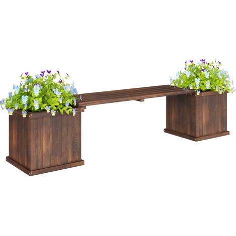 Charred Wood Raised Planter with Bench 176 x 38 x 40 cm (1/5)