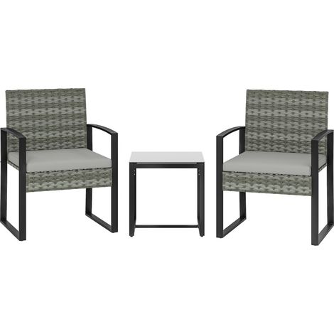 Set bistró de jardín de 3 piezas en poliratán con cojines gris claro MODENUIT (1/5)