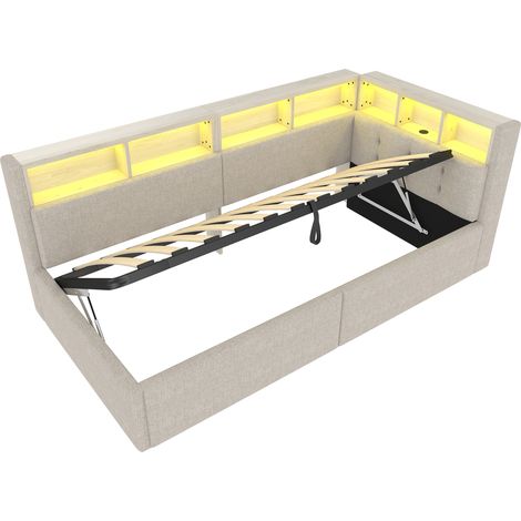 CAIziLit de jour 90x200 canapé-lit USB-C, coffre hydraulique, LED, beige (1/5)