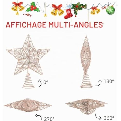 Décoration de sapin de Noël en forme de pentagramme, étoile rose de 25 cm (10 pouces), pour la décoration intérieure et extérieure. (1/3)
