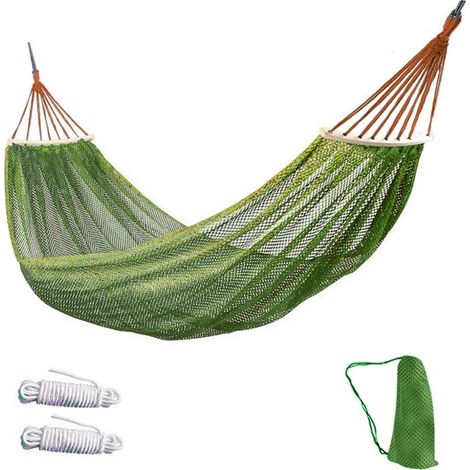 Hamac avec barre d'écartement - Hamac-fauteuil hamac - Hamac d'extérieur individuel - Hamac portable intérieur/extérieur - Vert - 255 x 130 cm (1/5)